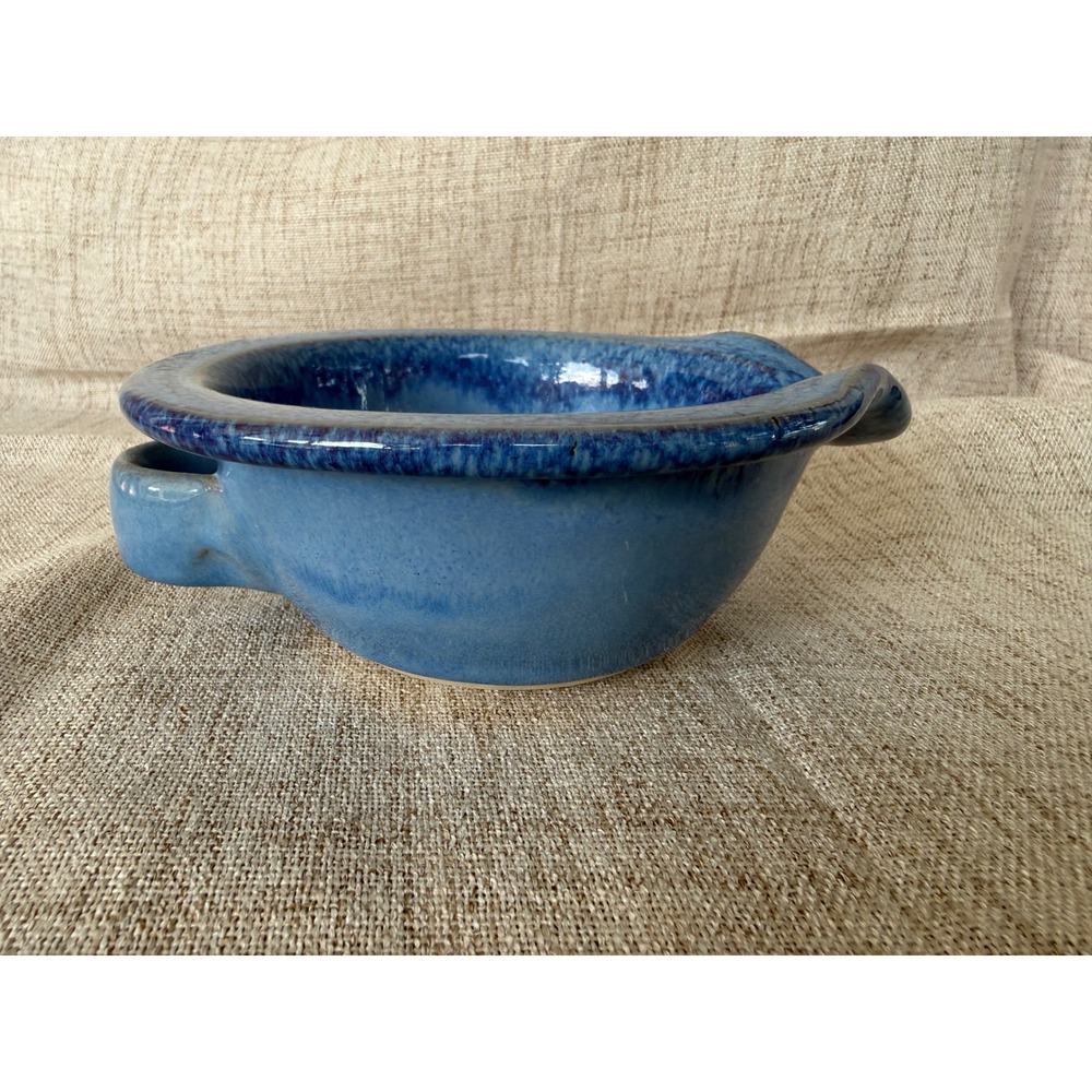 Vintage Smokey Mountain Pottery SMP Tennessee Blue Drip Glaze Handled Bowl 6